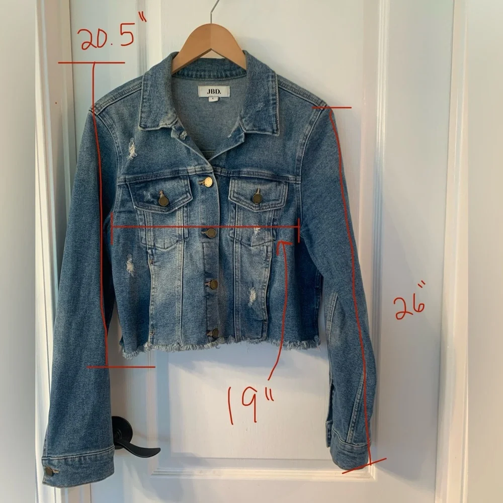 Just Black Denim Dark Wash Semi Destroyed Jean Jacket Front Pockets Crop - Large - Picture 10 of 10